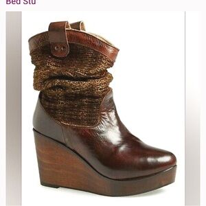 Bed Stu Bruges Leather and Knit Slouchy Wedge Boots Size 7.5